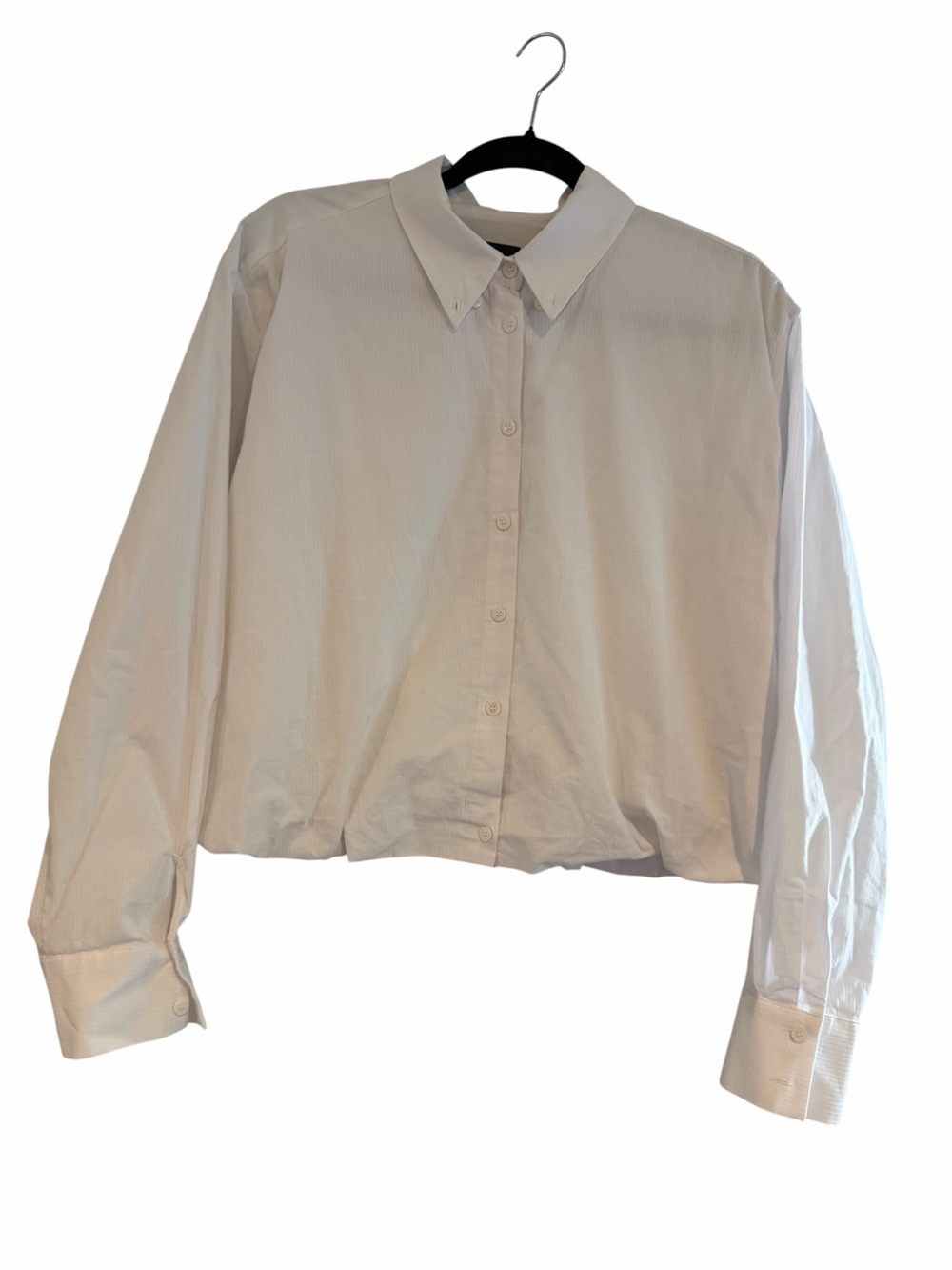 Zara White Cropped Bubble Hem Button-Down Blouse Size L